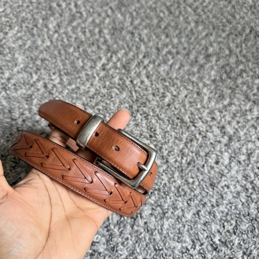 Land's End Belt Men's Size 36 Genuine Brown Leather Solid Brass Buckle